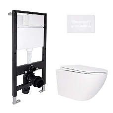 Готове рішення Qtap для ванної кімнати: підвісний унітаз Jay Rimless 520x360x320 + комплект інсталяції Standard (лінійна клавіша White)