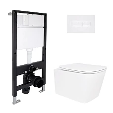 Готове рішення Qtap для ванної кімнати: підвісний унітаз Crow Rimless 485x340x330 + комплект інсталяції Standard (лінійна клавіша White)