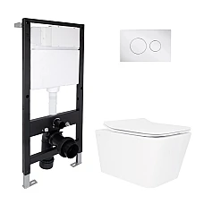 Готове рішення Qtap для ванної кімнати: підвісний унітаз Crow Rimless 520x360x290 + комплект інсталяції Standard (кругла клавіша Chrome)