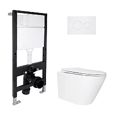 Готове рішення Qtap для ванної кімнати: підвісний унітаз Swan Ultra Quiet 520x360x320 + комплект інсталяції Standard (кругла клавіша White)