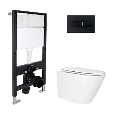 Готове рішення Qtap для ванної кімнати: підвісний унітаз Swan Ultra Quiet 520x360x320 + комплект інсталяції Standard (лінійна клавіша Black)