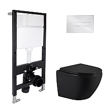 Готове рішення Qtap для ванної кімнати: підвісний унітаз Jay Ultra Quiet 485x360x320 + комплект інсталяції Standard (лінійна клавіша Chrome)