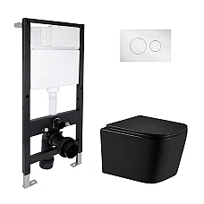 Готове рішення Qtap для ванної кімнати: підвісний унітаз Crow Ultra Quiet 485x340x290 + комплект інсталяції Standard (кругла клавіша Chrome)