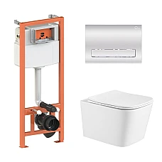 Комплект інсталяції 4в1 Qtap Nest з унітазом підвісним Crow Ultra Quiet QT05335171W з кнопкою M08381CRM