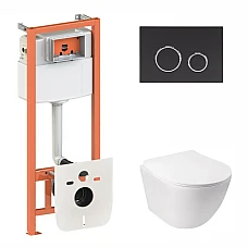 Комплект інсталяції 4в1 Qtap Nest з підвісним унітазом Jay Ultra Quiet QT07335177W з чорною кнопкою M11V1146MB