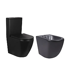 Комплект Qtap Robin Matt Black 2в1: унітаз підлоговий Rimless QT13222141ARMB і біде підлогове QT13442141CMB
