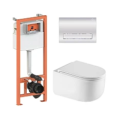 Комплект інсталяції 4в1 Qtap Nest з унітазом підвісним Taurus Ultra Quiet QT2433084EUQW з кнопкою лінійною Chrome