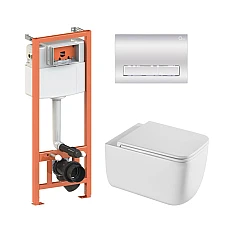 Комплект інсталяції 4в1 Qtap Nest з підвісним унітазом Gemini Ultra Quiet QT2533076EUQW з кнопкою лінійною Chrome
