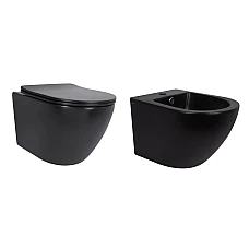 Комплект Qtap Robin Matt Black 2в1: унітаз підвісний Ultra Quiet QT13332381АSMB і біде підвісне QT1355046FMB