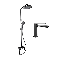 Комплект змішувачів Qtap Slavonice QTSLA111BLM45911 + QTSLA1042103B чорний матовий