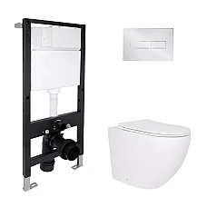 Готовое решение Qtap для ванной комнаты: подвесной унитаз Robin Ultra Quiet 520x365x365 + комплект инсталляции Standard (линейная кнопка Chrome)