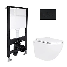 Готове рішення Qtap для ванної кімнати: підвісний унітаз Jay Ultra Quiet 520x360x320 + комплект інсталяції Standard (кругла клавіша Black)