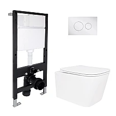 Готове рішення Qtap для ванної кімнати: підвісний унітаз Crow Ultra Quiet 485x340x290 + комплект інсталяції Standard (кругла клавіша Chrome)