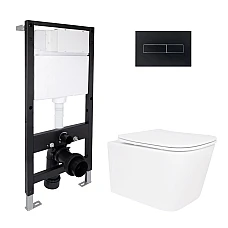 Готове рішення Qtap для ванної кімнати: підвісний унітаз Crow Ultra Quiet 520x360x290 + комплект інсталяції Standard (лінійна клавіша Black)