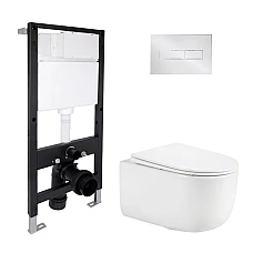 Готове рішення Qtap для ванної кімнати: підвісний унітаз Taurus Ultra Quiet 515x360x350 + комплект інсталяції Standard (лінійна клавіша Chrome)