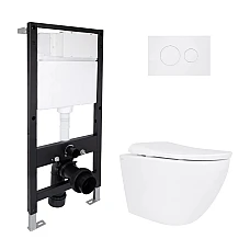 Готовое решение Qtap для ванной комнаты: подвесной унитаз Robin ML Ultra Quiet 520x365x365 + комплект инсталляции Standard (круглая кнопка White)