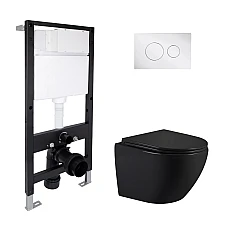 Готове рішення Qtap для ванної кімнати: підвісний унітаз Jay Ultra Quiet 485x360x320 + комплект інсталяції Standard (кругла клавіша Chrome)
