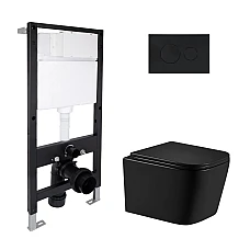 Готове рішення Qtap для ванної кімнати: підвісний унітаз Crow Ultra Quiet 485x340x290 + комплект інсталяції Standard (кругла клавіша Black)