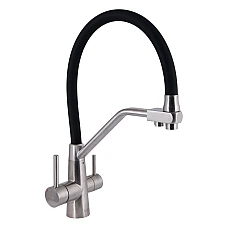 Змішувач для кухні Lidz Aria 020F3 з гнучким виливом з підключенням для питної води LDARI020F3BNK37647 чорний/нікель