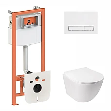 Комплект інсталяції 4в1 Qtap Nest з підвісним унітазом Jay Ultra Quiet QT07335177W з кнопкою M08V1384W