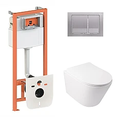Комплект інсталяції 4в1 Qtap Nest з унітазом підвісним Swan Ultra Quiet QT16335179W з кнопкою M06029SAT