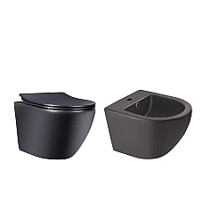 Комплект Qtap Robin Matt Black 2в1: унітаз підвісний Rimless QT1333046ENRMB і біде підвісне QT1355046FMB