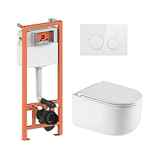 Комплект інсталяції 3в1 Qtap Nest з унітазом підвісним Taurus Ultra Quiet QT2433084EUQW з кнопкою (QT2433084EUQW46146)