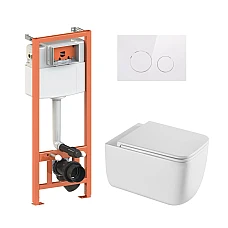 Комплект інсталяції 4в1 Qtap Nest з підвісним унітазом Gemini Ultra Quiet QT2533076EUQW з кнопкою круглою