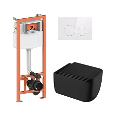 Комплект інсталяції 4в1 Qtap Nest з унітазом підвісним Gemini Ultra Quiet QT2533076EUQMB з кнопкою QT0111M11110W