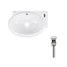 Комплект Qtap Leo: Раковина подвесная овальная правая 430x285x160 мм White + Донный клапан PU02O