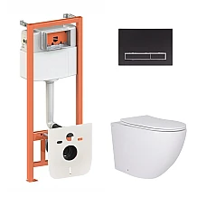 Готовое решение Qtap для ванной комнаты: подвесной унитаз Robin Ultra Quiet 520x365x365 + комплект инсталляции Nest 4 в 1 (линейная клавиша Matt Black)