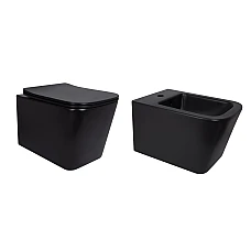Комплект Qtap Tern 2в1: унітаз підвісний Ultra Quiet QT17332303ASMB і біде підвісне QT1755052FMB чорний матовий