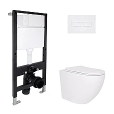 Готовое решение Qtap для ванной комнаты: подвесной унитаз Robin Ultra Quiet 520x365x365 + комплект инсталляции Standard (линейная кнопка White)