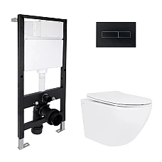 Готове рішення Qtap для ванної кімнати: підвісний унітаз Jay Rimless 485x360x320 + комплект інсталяції Standard (лінійна клавіша Black)