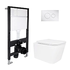 Готове рішення Qtap для ванної кімнати: підвісний унітаз Crow Rimless 485x340x330 + комплект інсталяції Standard (кругла клавіша Chrome)
