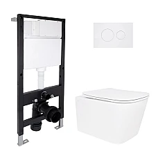 Готове рішення Qtap для ванної кімнати: підвісний унітаз Crow Rimless 485x340x330 + комплект інсталяції Standard (кругла клавіша White)