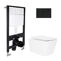 Готовое решение Qtap для ванной комнаты: подвесной унитаз Crow Rimless 520x360x290 + комплект инсталляции Standard (круглая кнопка Black)