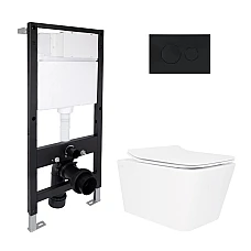 Готове рішення Qtap для ванної кімнати: підвісний унітаз Crow Rimless 520x360x290 + комплект інсталяції Standard (кругла клавіша Black)