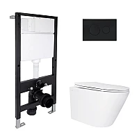 Готове рішення Qtap для ванної кімнати: підвісний унітаз Swan Ultra Quiet 485x360x320 + комплект інсталяції Standard (кругла клавіша Black)