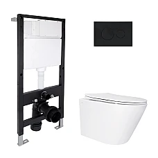 Готове рішення Qtap для ванної кімнати: підвісний унітаз Swan Ultra Quiet 485x360x320 + комплект інсталяції Standard (кругла клавіша Black)