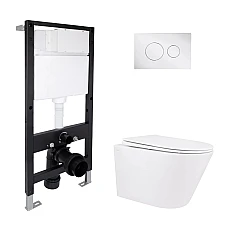 Готове рішення Qtap для ванної кімнати: підвісний унітаз Swan Rimless 520x360x320 + комплект інсталяції Standard (кругла клавіша Chrome)