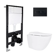Готове рішення Qtap для ванної кімнати: підвісний унітаз Robin ML Ultra Quiet 520x365x365 + комплект інсталяції Standard (лінійна клавіша Black)