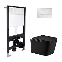 Готове рішення Qtap для ванної кімнати: підвісний унітаз Crow Ultra Quiet 485x340x290 + комплект інсталяції Standard (лінійна клавіша Chrome)
