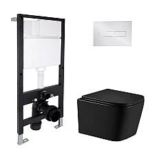Готове рішення Qtap для ванної кімнати: підвісний унітаз Crow Ultra Quiet 485x340x290 + комплект інсталяції Standard (лінійна клавіша Chrome)