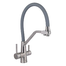 Змішувач для кухні Lidz Aria 020F3 з гнучким виливом з підключенням для питної води LDARI020F3GNK39211 сірий/нікель