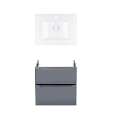 Тумба підвісна Qtap Scorpio 60х46 з умивальником Albatross QT71SC43977 графіт