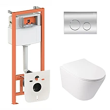 Готовое решение Qtap для ванной комнаты: подвесной унитаз Swan Ultra Quiet 485x360x320 + комплект инсталляции Nest 4 в 1 (круглая клавиша Chrome)