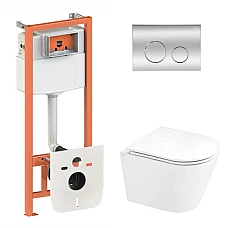 Комплект інсталяції 4в1 Qtap Nest з унітазом підвісним Scorpio Ultra Quiet QT1433053EUQW з кнопкою M11112CRM