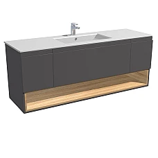 Тумба підвісна з раковиною 150х58 Qtap Robin GRAPHITE/WHITISH OAK