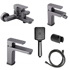 Набор смесителей 6в1 Qtap Lipno для ванны с душевым гарнитуром и биде (QTLIPNO1023101G + QTLIPNO2023101G + QTNH3023101DG) графит